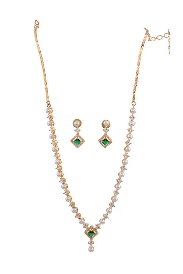 KAYRAH_Women_Green_Brass_Material_Crafted_Zircon_Stone_Studed_Necklace_with_Earrings_|_Modern,_Esthetic_Jewellery_for_Women_and_Girls|_Gifting_Accessories