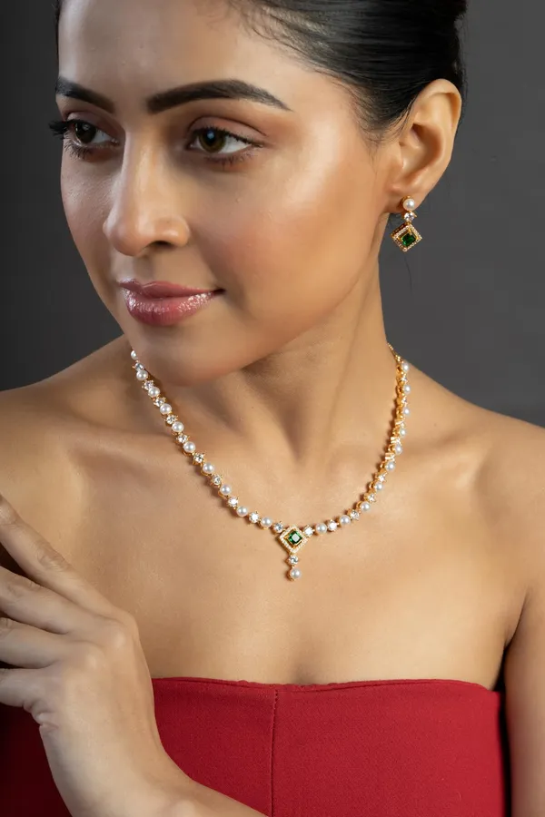 KAYRAH_Women_Green_Brass_Material_Crafted_Zircon_Stone_Studed_Necklace_with_Earrings_|_Modern,_Esthetic_Jewellery_for_Women_and_Girls|_Gifting_Accessories