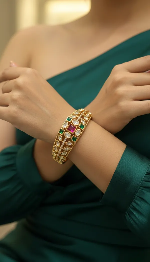 KAYRAH_Green_and_White_Brass_Material_Gold_Plated_Kundan_Stone_Studed-Bracelet_for_Women_|_Modern_Look_for_every_Girl,_Women_|_Gifting_Accessories