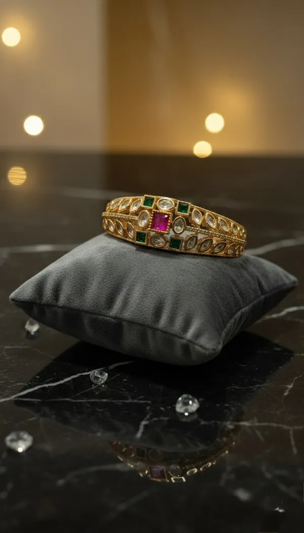 KAYRAH_Green_and_White_Brass_Material_Gold_Plated_Kundan_Stone_Studed-Bracelet_for_Women_|_Modern_Look_for_every_Girl,_Women_|_Gifting_Accessories