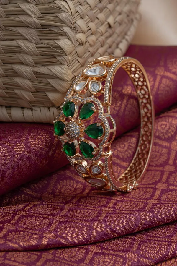 KAYRAH_Brass_Green_Material_Gold_Plated_Kundan_Stone_Studed-Bracelet_for_Women_|_Modern_Look_for_every_Girl,Women_|_Gifting_Accessories