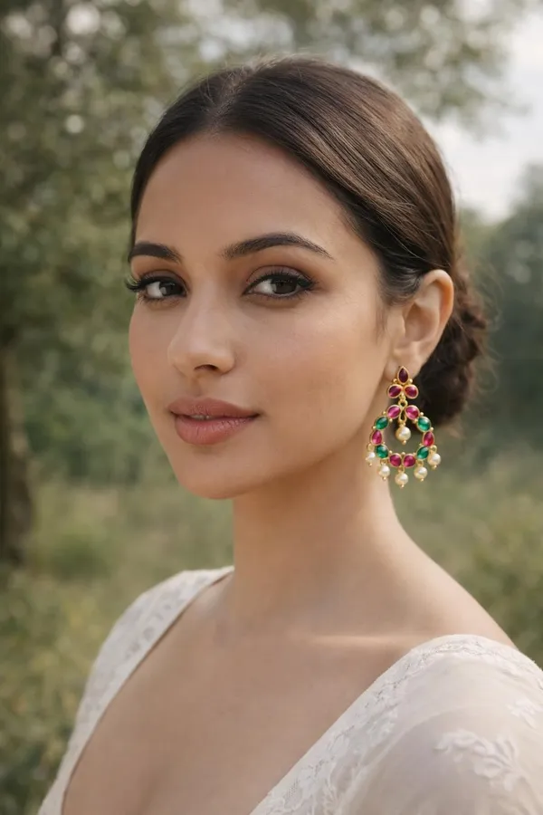 KAYRAH_Gold_Plated_Chandbali_Earrings,_Multicolor_Cubic_Zirconia_Stone_with_Pearl_Drop,_Traditional_Ethnic_Dangle_Jewellery_for_Women