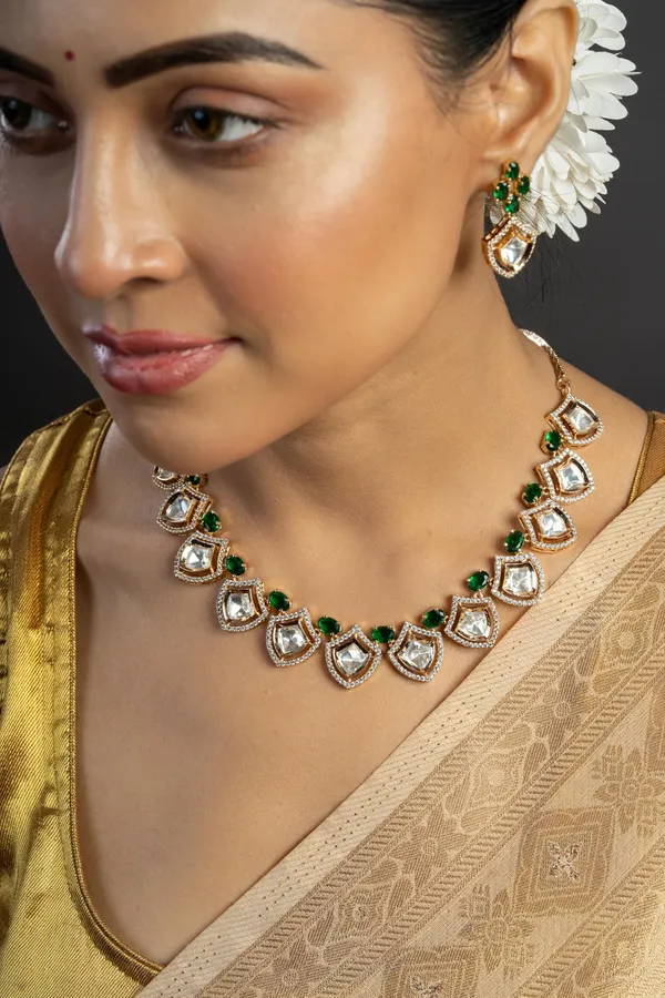 KAYRAH_Women_Green_Brass_Material_Crafted_Kundan_Stone_Studed_Necklace_with_Earrings_|_Modern,_Esthetic_Jewellery_for_Women_and_Girls|_Gifting_Accessories