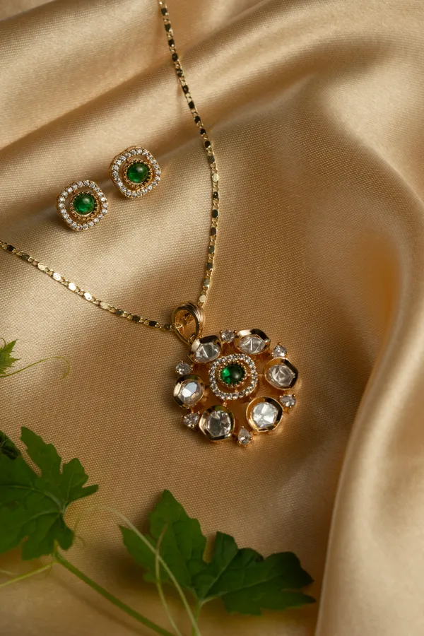 KAYRAH_Women_Green_Brass_Material_Crafted_Kundan_Stone_Studed_Necklace_with_Earrings_|_Modern,_Esthetic_Jewellery_for_Women_and_Girls|_Gifting_Accessories