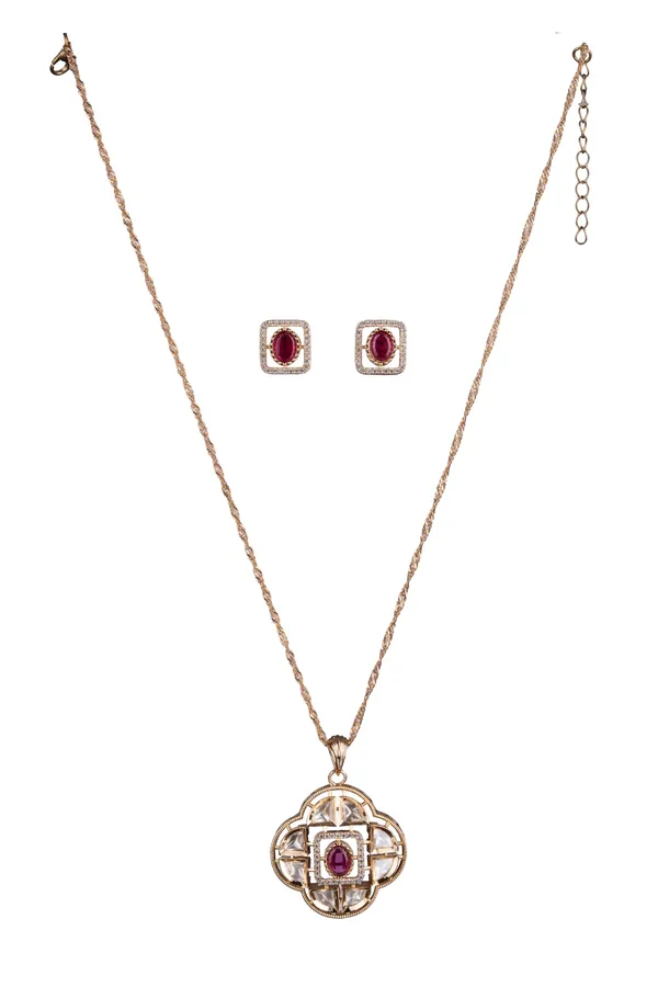 KAYRAH_Women_Red_Brass_Material_Crafted_Kundan_Stone_Studed_Necklace_with_Earrings_|_Modern,_Esthetic_Jewellery_for_Women_and_Girls|_Gifting_Accessories