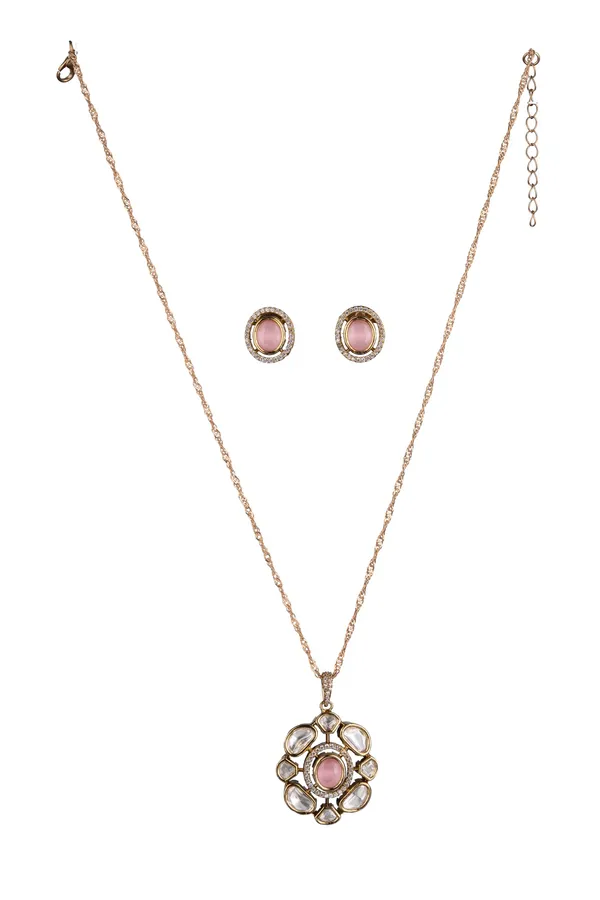 KAYRAH_Women_Pink_Brass_Material_Crafted_Kundan_Stone_Studed_Necklace_with_Earrings_|_Modern,_Esthetic_Jewellery_for_Women_and_Girls|_Gifting_Accessories