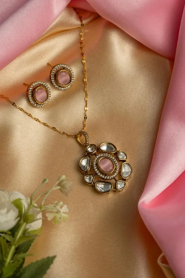KAYRAH_Women_Pink_Brass_Material_Crafted_Kundan_Stone_Studed_Necklace_with_Earrings_|_Modern,_Esthetic_Jewellery_for_Women_and_Girls|_Gifting_Accessories