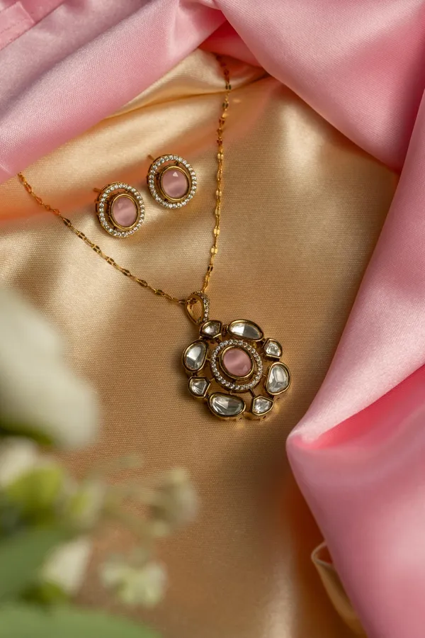 KAYRAH_Women_Pink_Brass_Material_Crafted_Kundan_Stone_Studed_Necklace_with_Earrings_|_Modern,_Esthetic_Jewellery_for_Women_and_Girls|_Gifting_Accessories