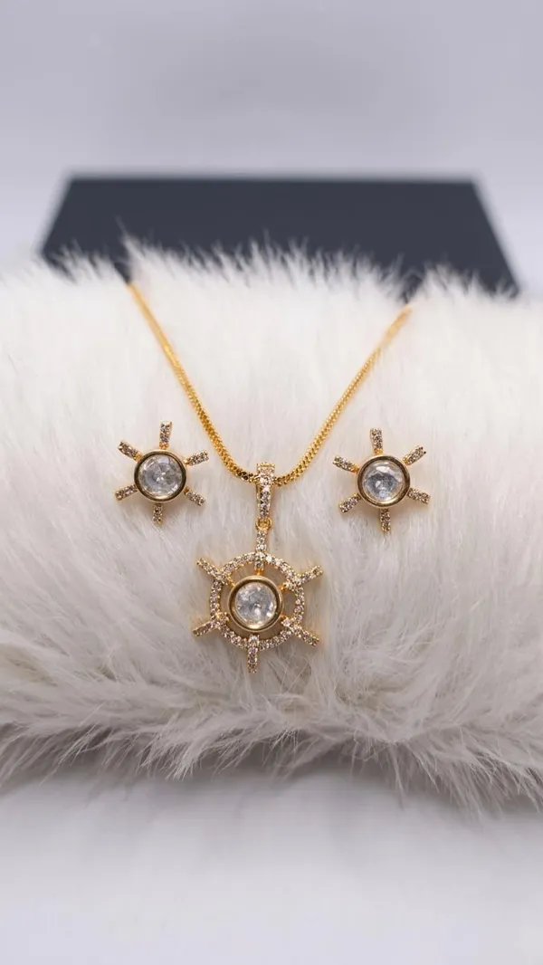 KAYRAH_Gold_Plated_American_Diamond_Pendant_Necklace_Set_for_Women,_with_Matching_Stud_Earrings,_Brass,_Fashion_Style,_Party_and_Daily_Wear