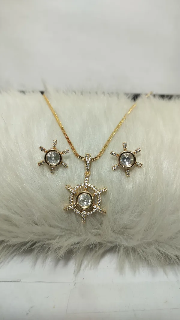 KAYRAH_Gold_Plated_American_Diamond_Pendant_Necklace_Set_for_Women,_with_Matching_Stud_Earrings,_Brass,_Fashion_Style,_Party_and_Daily_Wear