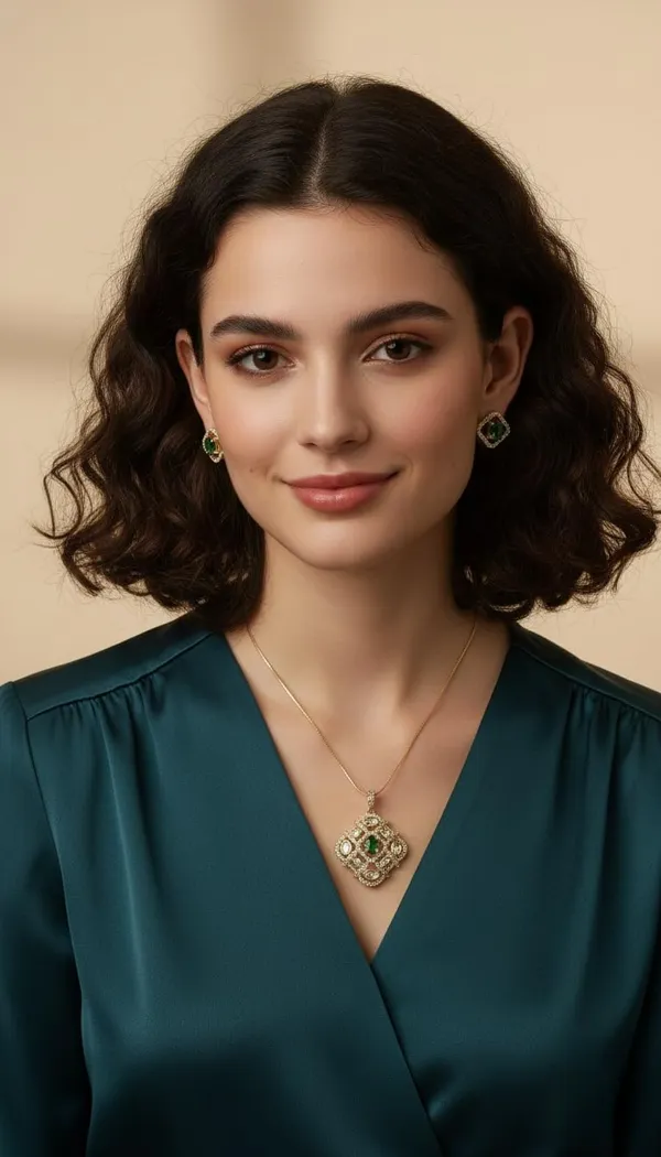KAYRAH_Gold_Plated_Emerald_Green_Cubic_Zirconia_Pendant_Necklace_Set_for_Women,_with_Matching_Stud_Earrings,_Brass,_Fashion_Jewellery