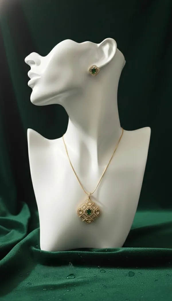 KAYRAH_Gold_Plated_Emerald_Green_Cubic_Zirconia_Pendant_Necklace_Set_for_Women,_with_Matching_Stud_Earrings,_Brass,_Fashion_Jewellery