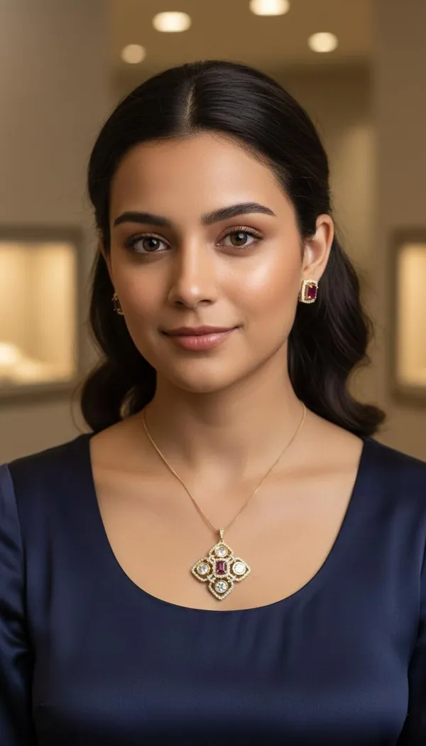 KAYRAH_Gold_Plated_Pink_Stone_Pendant_Necklace_Set_for_Women,_American_Diamond_Fashion_Jewellery,_with_Matching_Stud_Earrings
