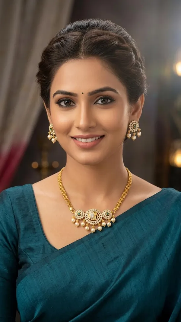 KAYRAH_Gold_Plated_Elephant_Design_Necklace_Set_with_Pearl_Drop_Earrings,_American_Diamond,_Brass,_Ethnic_Style,_for_Wedding_&_Festive