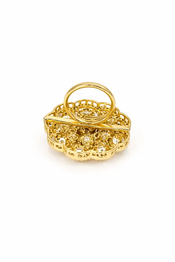 KAYRAH_Gold_Plated_Floral_Statement_Ring_with_Green_Stone,_American_Diamond,_Cocktail_Style,_Free_Size,_Party_&_Wedding_Fashion_Jewellery