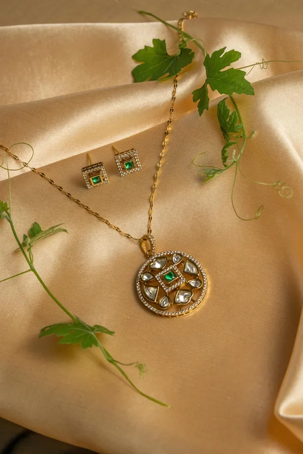 KAYRAH_Women_Green_Brass_Material_Crafted_Kundan_Stone_Studed_Necklace_with_Earrings_|_Modern,_Esthetic_Jewellery_for_Women_and_Girls|_Gifting_Accessories