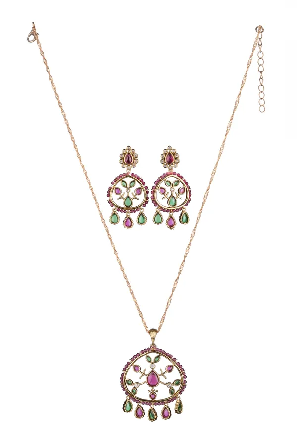 KAYRAH_Women_Muliple_Colors_Brass_Material_Crafted_Onyx_Stone_Studed_Necklace_with_Earrings_|_Modern,_Esthetic_Jewellery_for_Women_and_Girls|_Gifting_Accessories