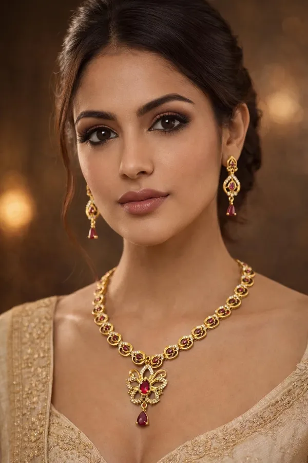 KAYRAH_Gold_Plated_Brass_Jewellery_Set_with_Red_Cubic_Zirconia_Stones,_Drop_Earrings,_Fashion_Style,_for_Wedding_&_Festive