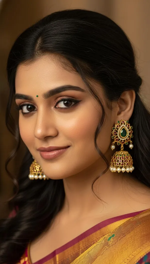 KAYRAH_Gold_Plated_Jhumka_Earrings_with_Green_&_Pink_Cubic_Zirconia_Stones,_Pearl_Drop,_Traditional_Bridal_Ethnic_Style