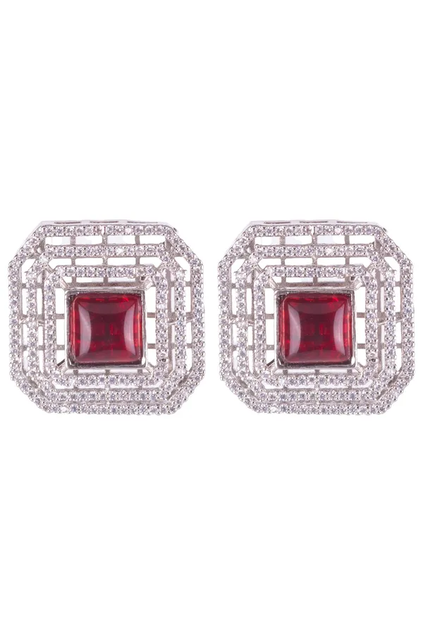 KAYRAH_Brass_CZ_Stone_Stud_Earrings_for_Women,_Western_Style_Piercing_Ear_Studs_(Red)