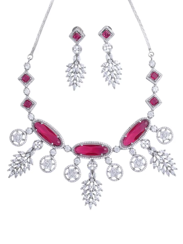 KAYRAH_Women_Pink_Brass_Material_Crafted_CZ_Stone_Studed_Necklace_with_Earrings_|_Jewellery_Set_for_Women,_Girls_(Design_2)