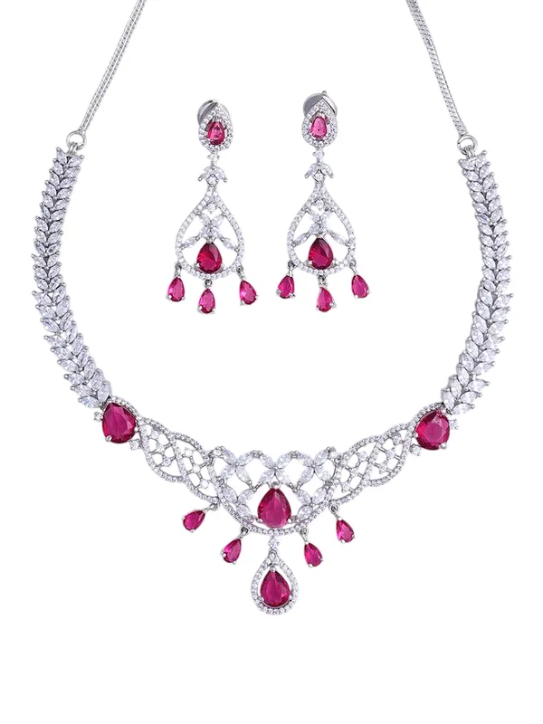 KAYRAH_Women_Pink_Brass_Material_Crafted_CZ_Stone_Studed_Necklace_with_Earrings_|_Jewellery_Set_for_Women,_Girls_(Design_10)