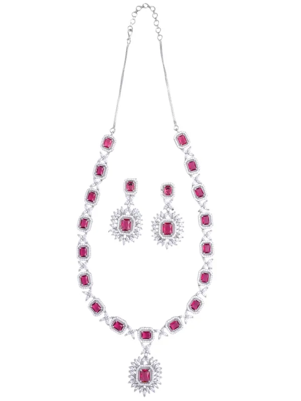 KAYRAH_Women_Pink_Brass_Material_Crafted_CZ_Stone_Studed_Necklace_with_Earrings_|_Jewellery_Set_for_Women,_Girls_(Design_8)