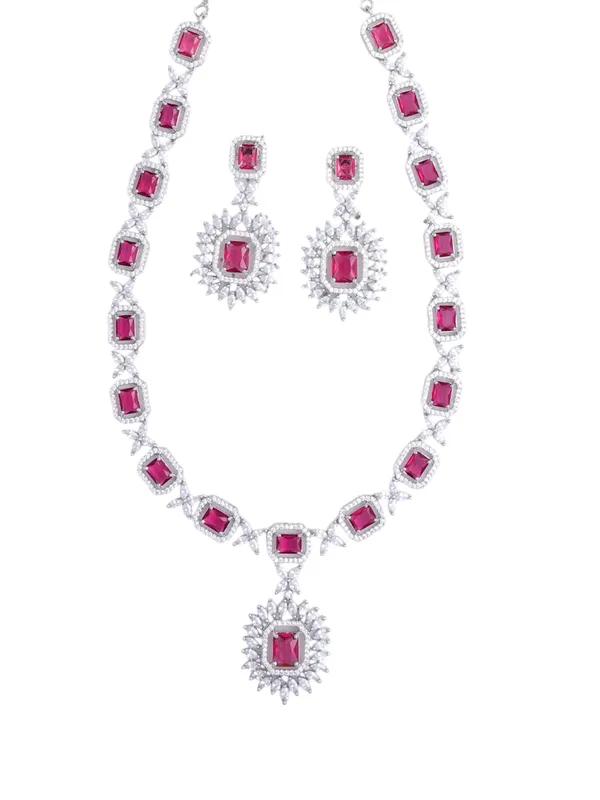 KAYRAH_Women_Pink_Brass_Material_Crafted_CZ_Stone_Studed_Necklace_with_Earrings_|_Jewellery_Set_for_Women,_Girls_(Design_8)