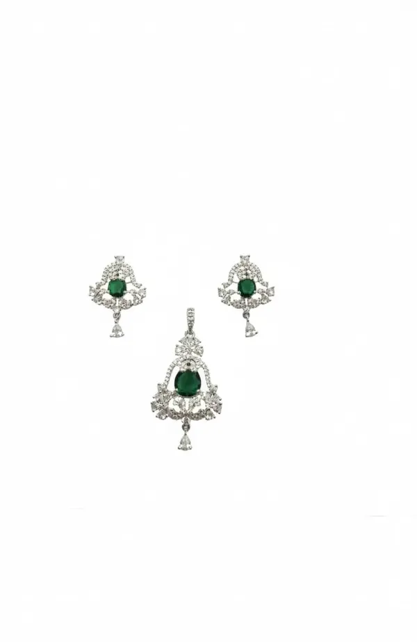 KAYRAH_Jewellery_Set,_Green_Cubic_Zirconia_Pendant_with_Matching_Earrings,_Brass,_High_Polish,_Fashion_Style