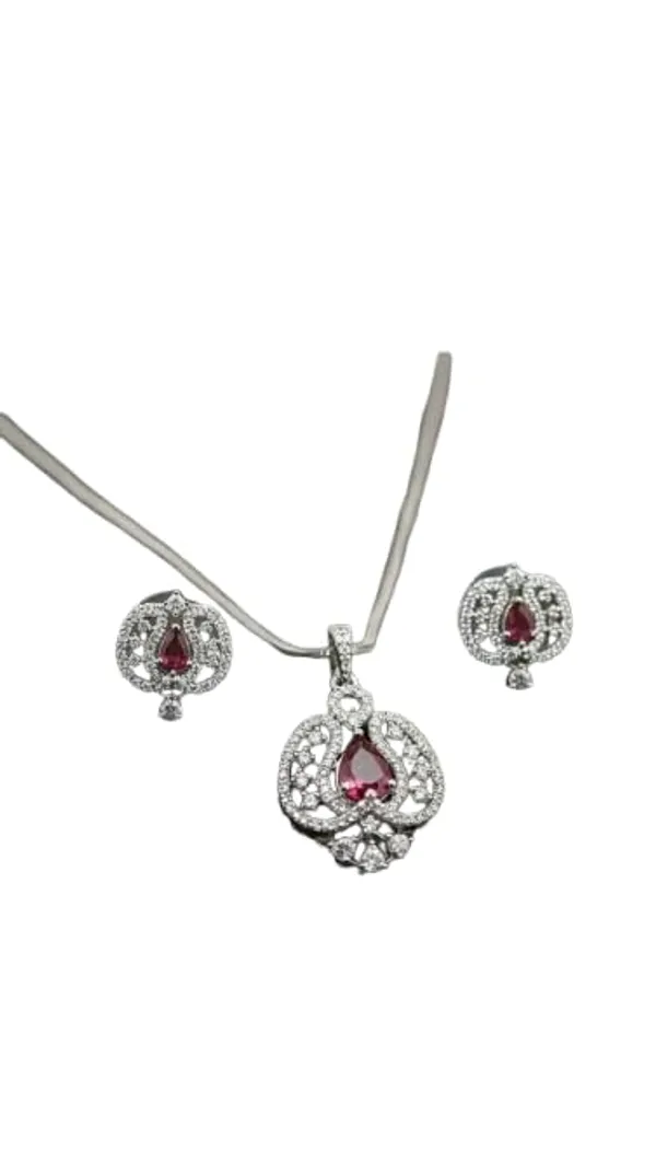 KAYRAH_Silver_Plated_Jewellery_Set_with_Pink_Cubic_Zirconia_Stone,_Pendant_Necklace_and_Stud_Earrings,_Fashion_Style