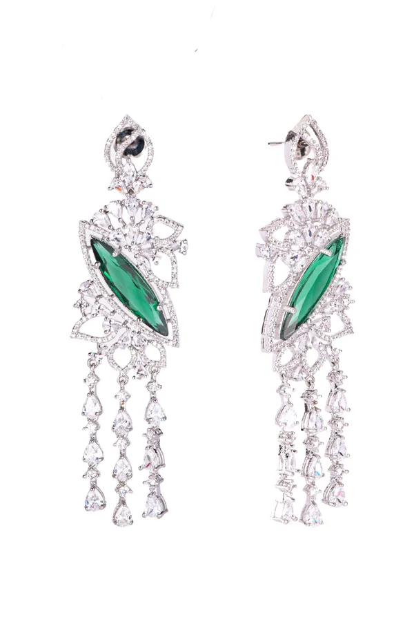 Hydro_Green_Brass__Silver_Plated_Handcrafted_Water_Resistance_CZ_Stone__Earrings_For_Women