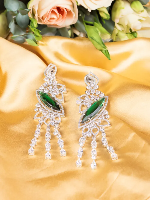 Hydro_Green_Brass__Silver_Plated_Handcrafted_Water_Resistance_CZ_Stone__Earrings_For_Women