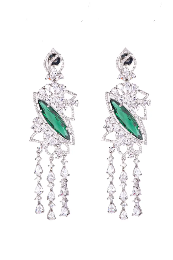 Hydro_Green_Brass__Silver_Plated_Handcrafted_Water_Resistance_CZ_Stone__Earrings_For_Women