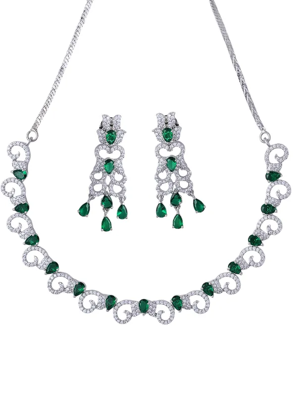 Green_Brass__Silver_Plated_Handcrafted_Water_Resistance_CZ_Stone__Necklace__Set_For_Women