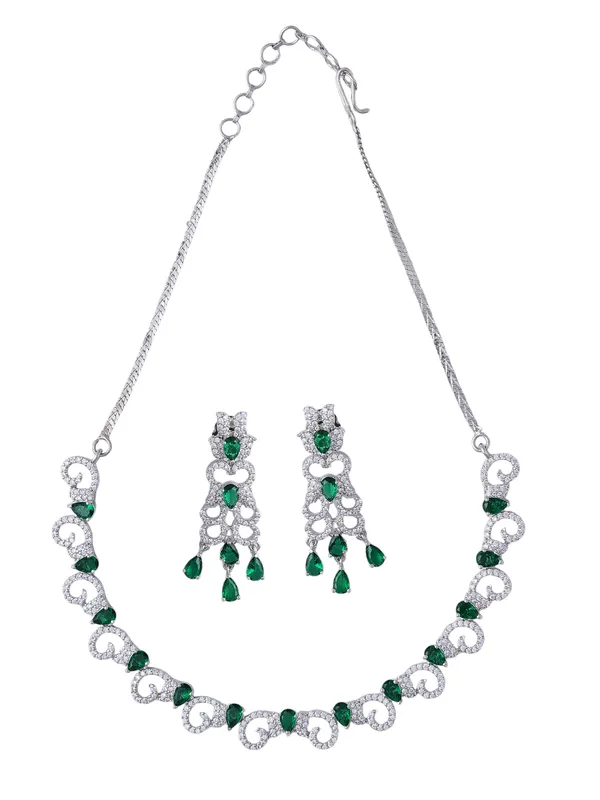 Green_Brass__Silver_Plated_Handcrafted_Water_Resistance_CZ_Stone__Necklace__Set_For_Women
