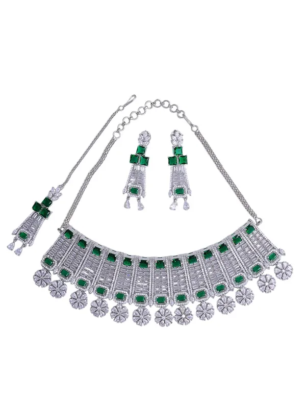 Green_Brass_Silver_Plated_Handcrafted_Water_Resistance_CZ_Stone___Chocker_Set_For_Women