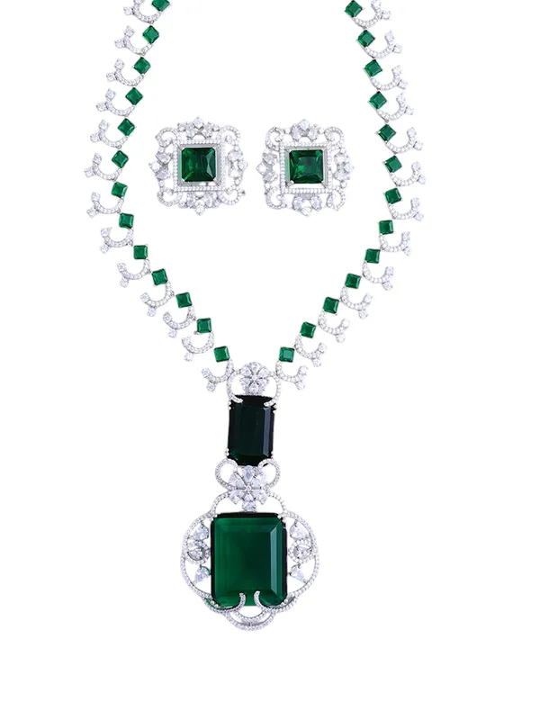 Green_Brass_Silver_Plated_Handcrafted_Water_Resistance_CZ_Stone__Necklace__Set_For_Women