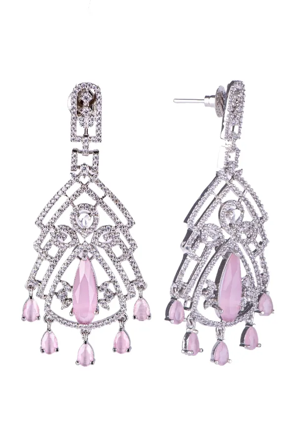Monalisa_Pink_Brass_Silver_Plated_Handcrafted_Water_Resistance_CZ_Stone__Earrings_For_Women
