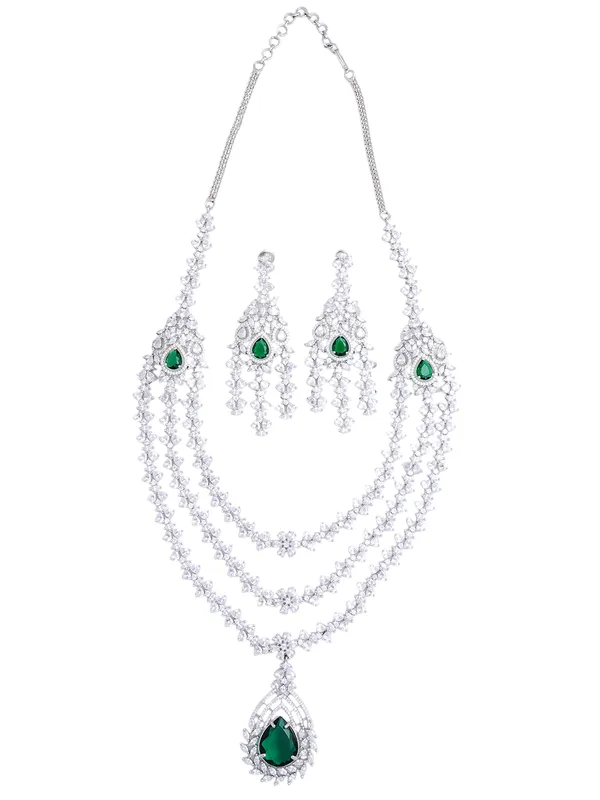 Green_Brass__Silver_Plated_Handcrafted_Water_Resistance_CZ_Stone__Necklace__Set_For_Women