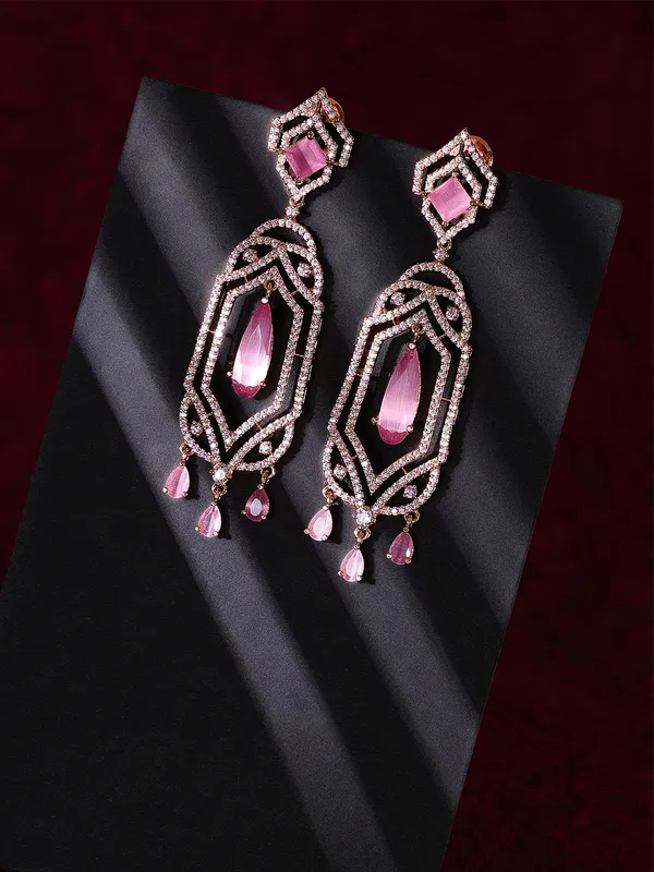 Pink_Brass_Rose_Gold__Handcrafted_Water_Resistance_CZ_Stone__Earrings_For_Women