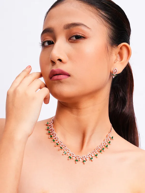 Green_Brass__Rose_Gold__Handcrafted_Water_Resistance_CZ_Stone__Necklace__Set_For_Women