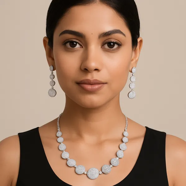 White_Brass__Silver_Plated_Handcrafted_Water_Resistance_CZ_Stone__Necklace__Set_For_Women