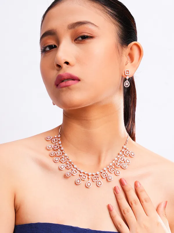 White_Brass__Rose_Gold__Handcrafted_Water_Resistance_CZ_Stone__Necklace__Set_For_Women