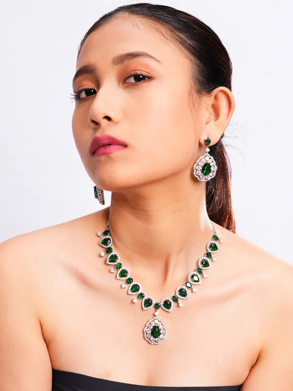 Green_Brass_Silver_Plated_Handcrafted_Water_Resistance_CZ_Stone__Necklace__Set_For_Women
