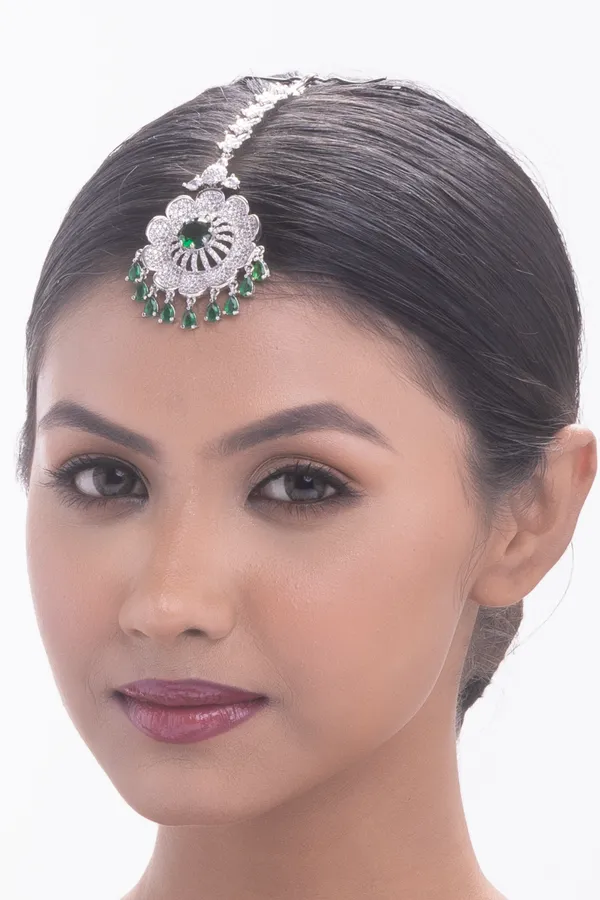 Hydro_Green_Brass_Silver_Plated_Handcrafted_Water_Resistance_CZ_Stone__Tika_For_Women