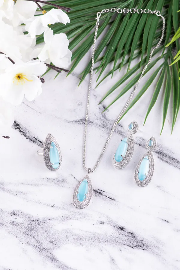 Aqua_Pota_Brass__Silver_Plated_Handcrafted_Water_Resistance_CZ_Stone__Earring_Pendent_Ring_Set_For_Women
