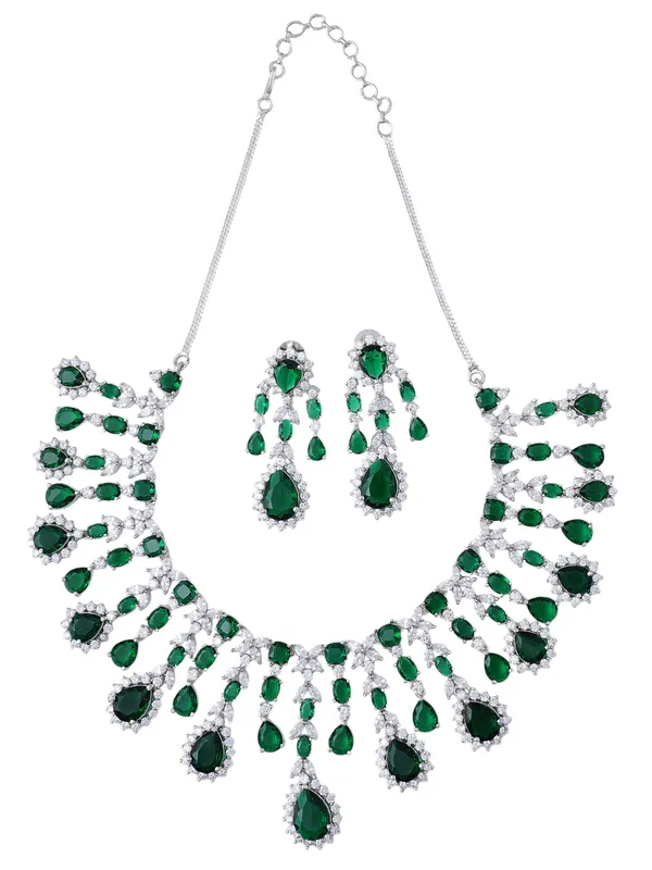Hydro_Green_Brass_Silver_Plated_Handcrafted_Water_Resistance_CZ_Stone__Necklace__Set_For_Women