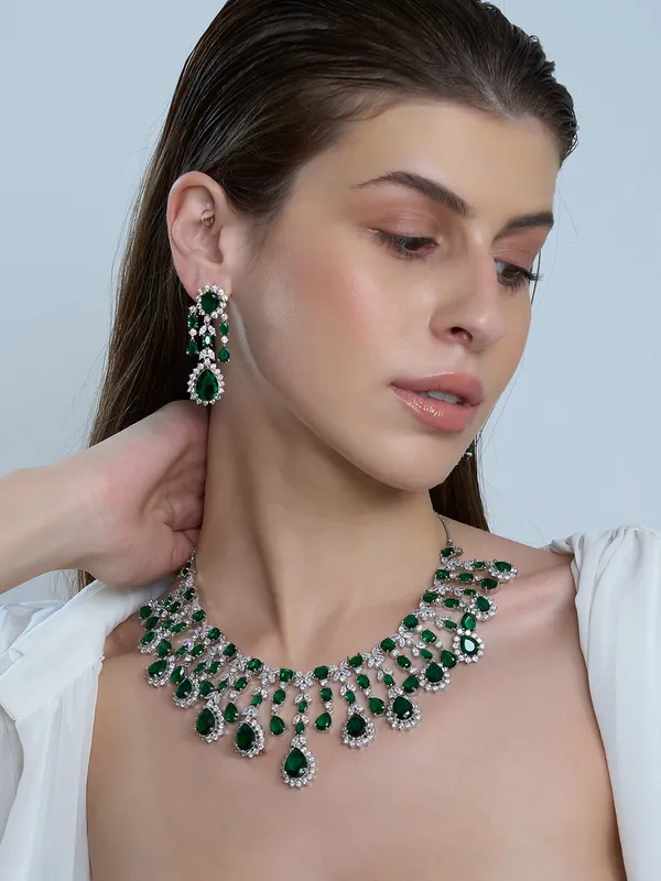 Hydro_Green_Brass_Silver_Plated_Handcrafted_Water_Resistance_CZ_Stone__Necklace__Set_For_Women
