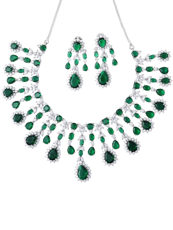 Hydro_Green_Brass_Silver_Plated_Handcrafted_Water_Resistance_CZ_Stone__Necklace__Set_For_Women