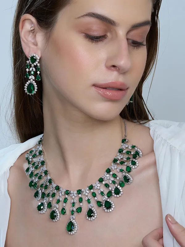 Hydro_Green_Brass_Silver_Plated_Handcrafted_Water_Resistance_CZ_Stone__Necklace__Set_For_Women